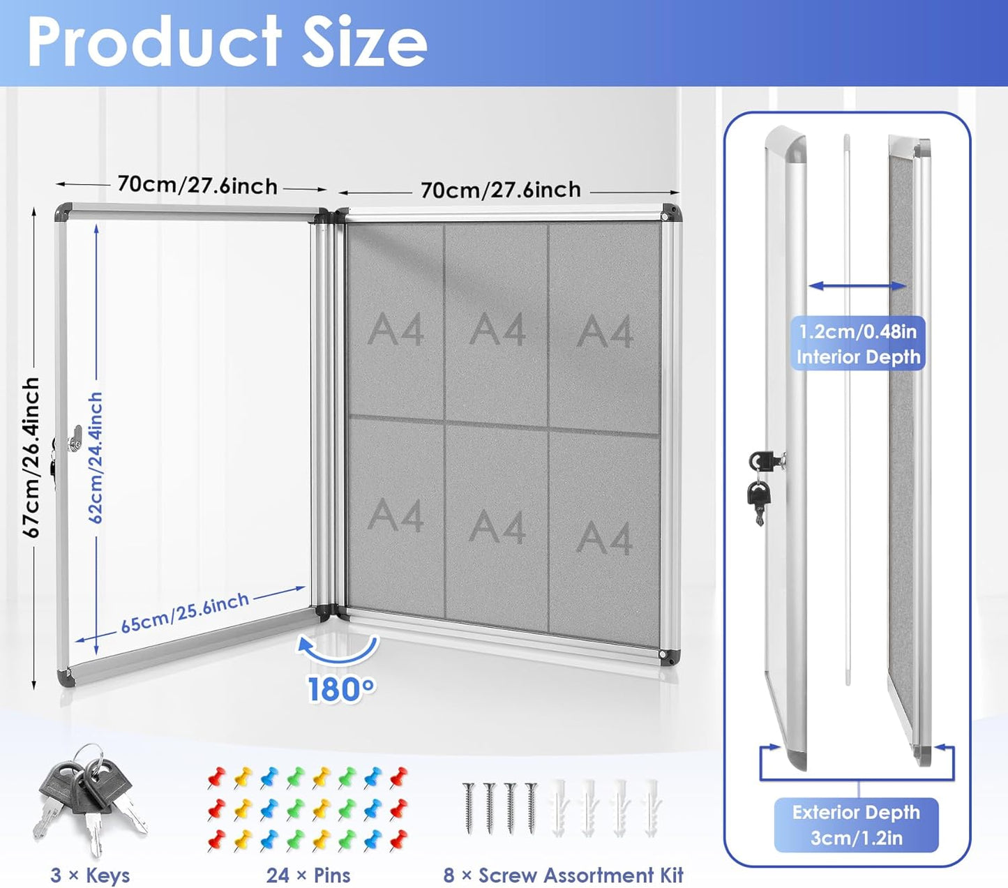 SWANCROWN Enclosed Bulletin Pin Fabric Boards Tamperproof Notice Case for Message Memo Photo,Grey,28x26inch (6xA4)