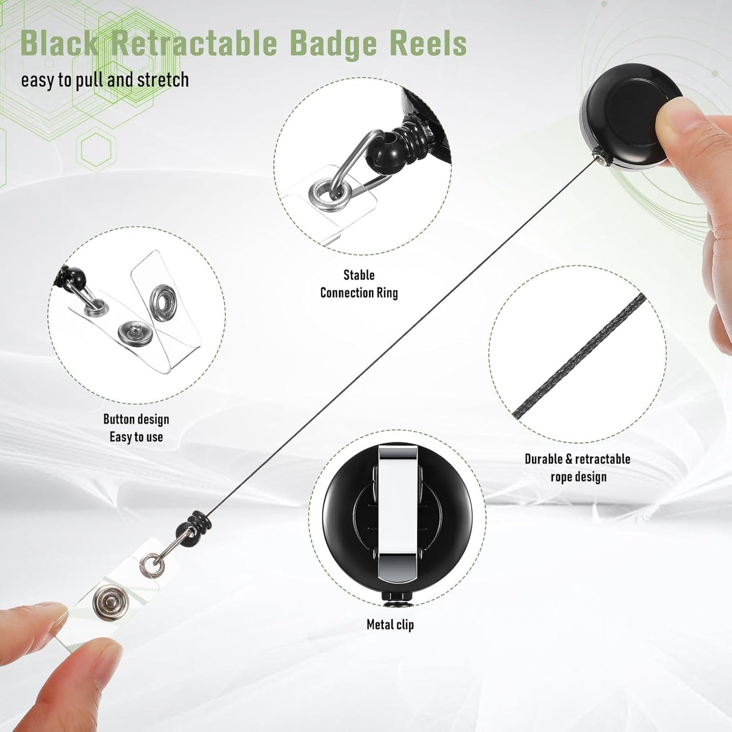 Handepo 400 Pcs Retractable Badge Reels Bulk, Black Retractable Badge Clip ID Holder Key Ring Clip for Office Students Teachers Doctor Nurse Employees Name ID Card Holder Key Card