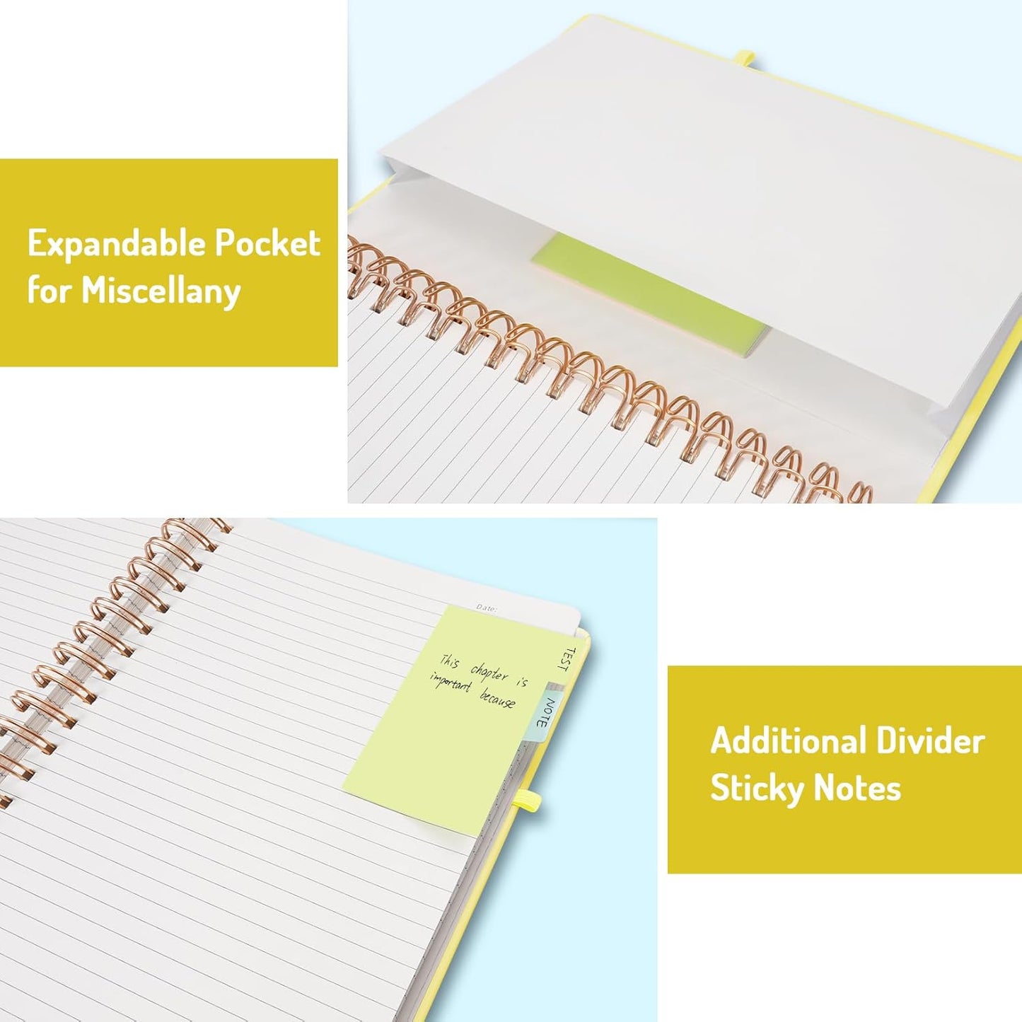 Forvencer Lined Spiral Journal Notebook with 300 Numbered Pages, B5 College Ruled Thick Journals for Writing with 100GSM Paper, Hardcover Notebooks with Contents for Work, School, Women, Men, Yellow