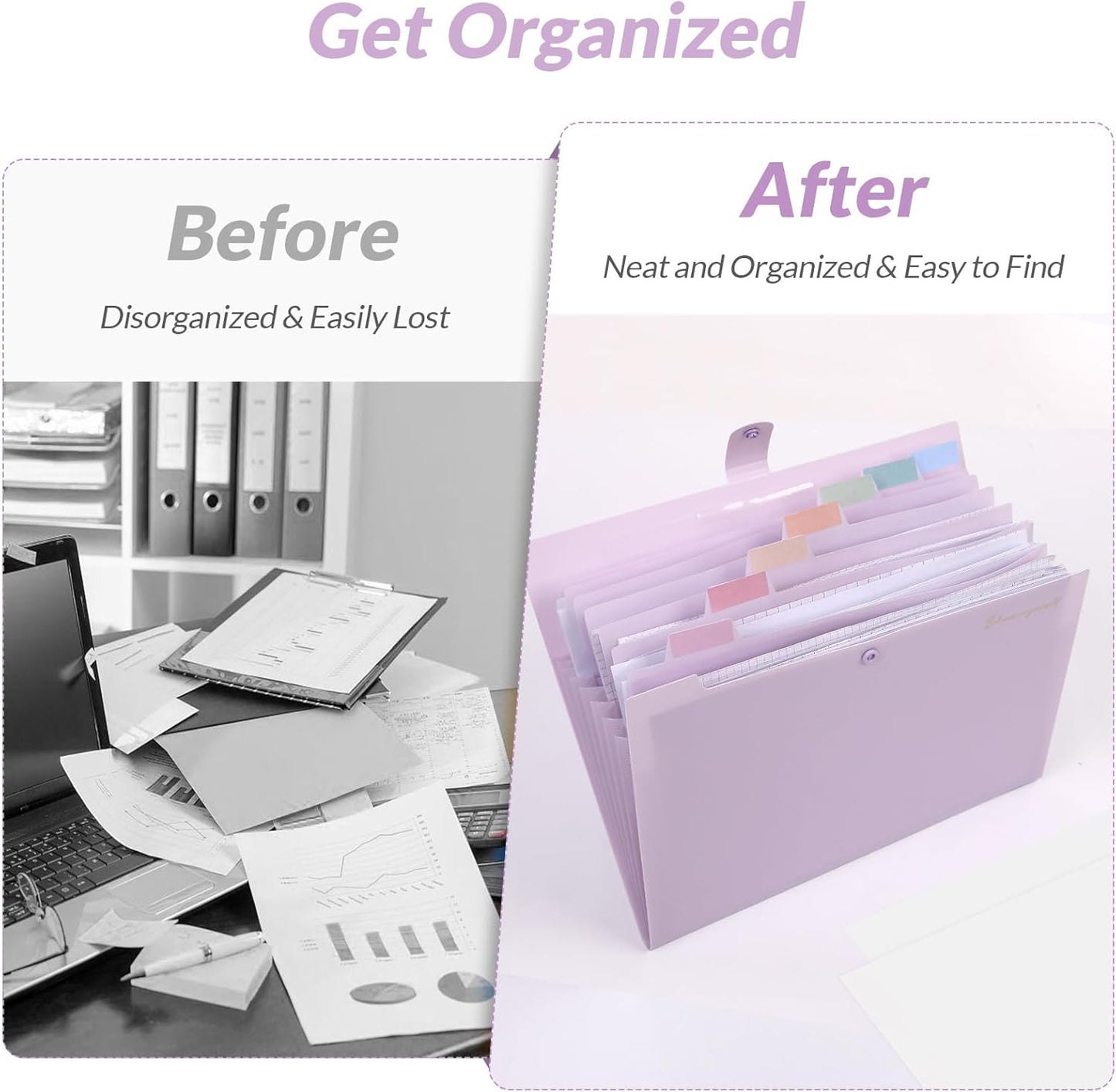 SKYDUE Expanding File Folder, Accordion File Organizer with 8 Pocket & Inner Card Pocket, Expandable Document Paper Receipt Holder for School Office Hospital, Letter/A4 Size Purple