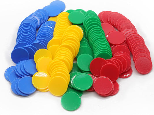 Set of 100 Opaque Plastic Learning Counters Mini Poker Chips Game Tokens with Storage Box (Red+Yellow+RoyalBlue+Green, 1.58 Inch)