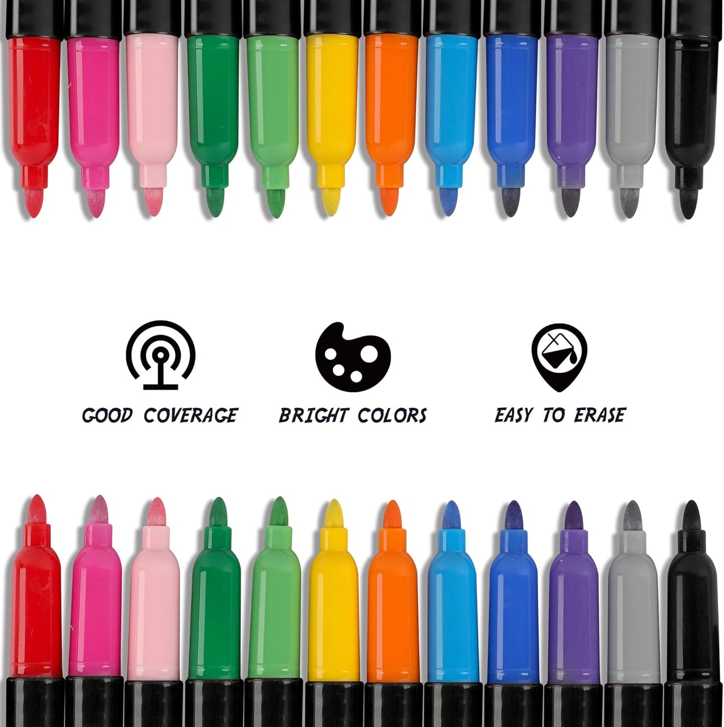 Dabo&Shobo Wet Erase Markers, 24-Count Smudge-Free Markers, 12 Colors Fine Tip, Erases With Water! Wet-Erase Low Odor Marker For Office, School And Home