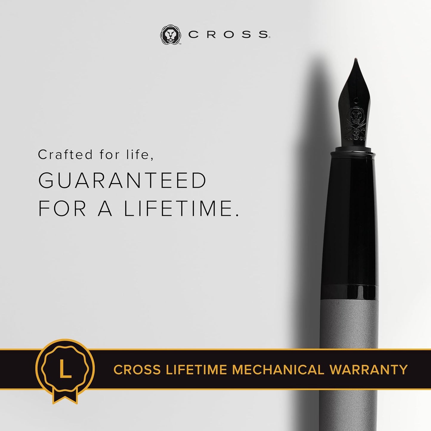 Cross Bailey Refillable Fountain Presented in a Premium Gift Box - Medium Point, Black Ink, Matte Gray