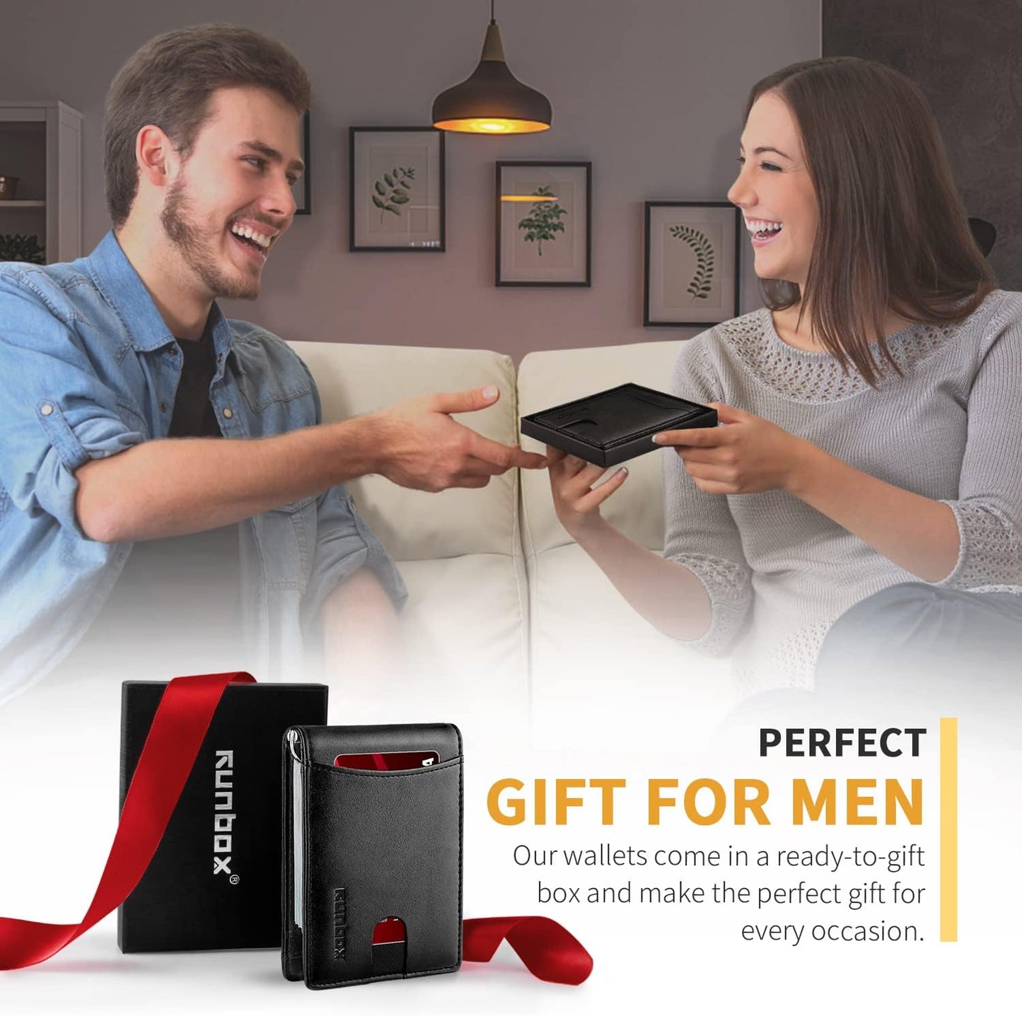 Slim Money Clip Wallets for Men RFID Blocking 11 Card Holder Minimalist Small Thin Carbon Leather Bifold Mens Front Pocket Wallet Gift Box