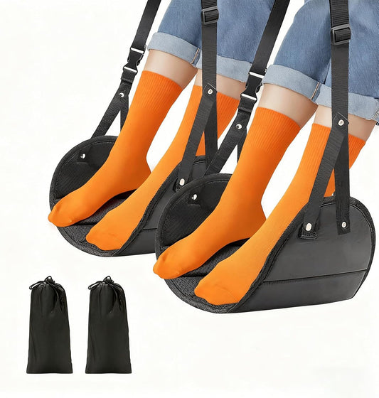 2-Pack Airplane Foot Hammock with Adjustable Strap - Travel Accessories for Ergonomic Foot Rest & Relaxing Feet on Long Flights, Plane, Car and Home Use