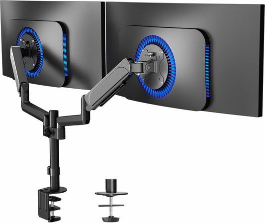 VIVO 17 to 32 inch Dual Pneumatic Monitor Mount, 2 Pneumatic Arms, Adjustable Swivel, Rotation, Heavy Duty VESA Desk Stand with C-clamp, Grommet, Max VESA 100x100, Black, STAND-V002K