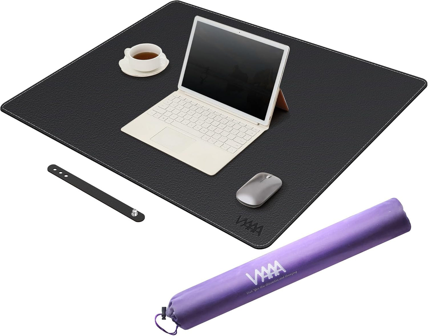 Vyaaa PU Leather Desk Mat, 31.4"×23.6" Office Desk pad, Large Mouse Pad, Desktop Protector for Desk, Multifunctional Keyboard Mouse Pad for Home or Office (Black)