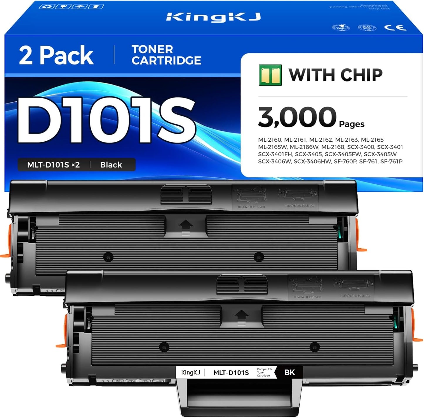 MLT-D101S Toner Cartridge Black 2-Pack High-Yield Replacement for Samsung MLT-D101S D101S Compatible with Samsung ML-2160 ML-2161 ML-2166W ML-2168 SCX-3400 SCX-3405FW SCX-3406W SF-760P Laser Printers