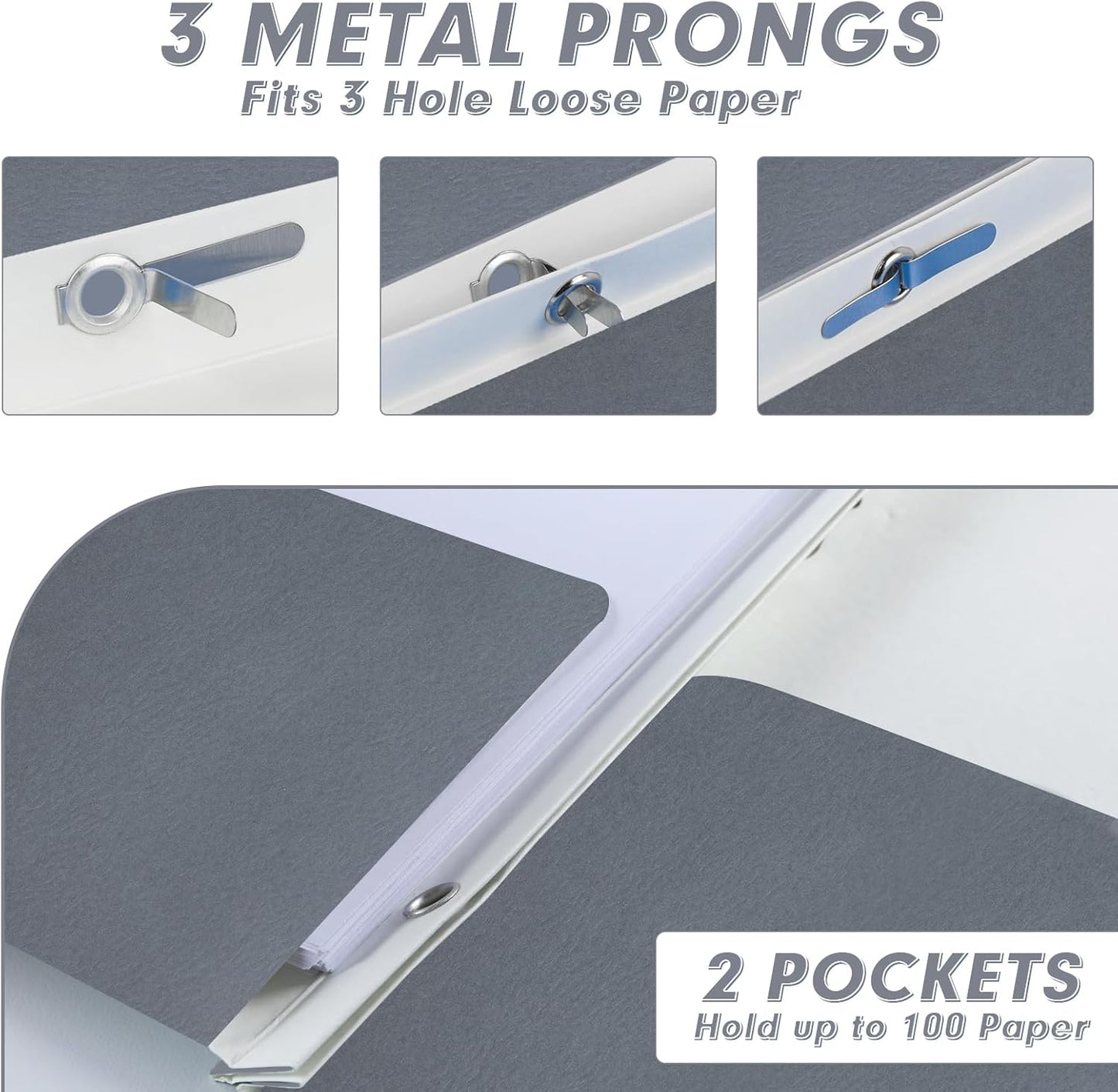 Two Pocket Folders, PANDRI 60 Pack Two Pocket Folders with Prongs, 3 Prong Folders Designed for Office and Classroom, Letter Size Grey