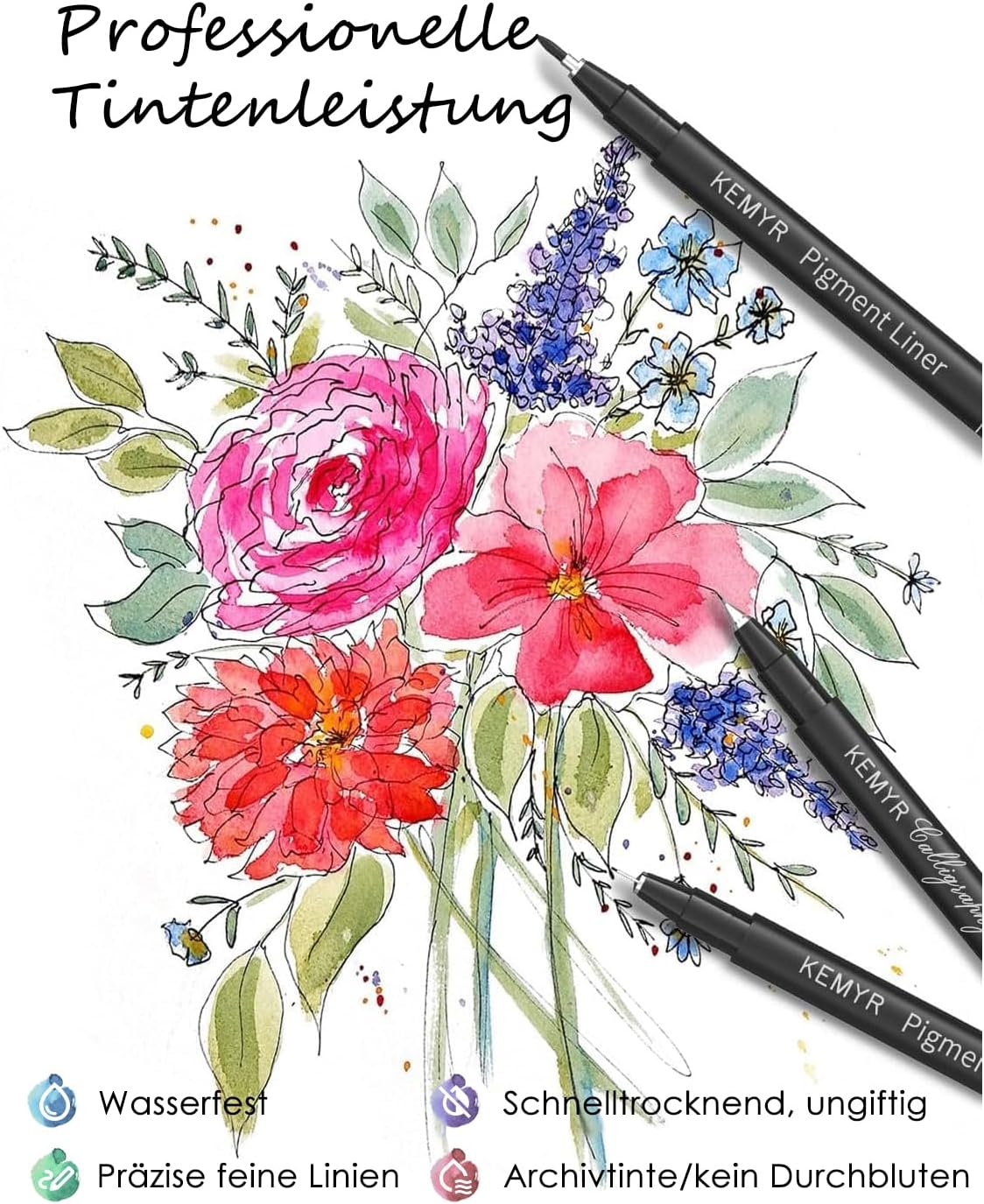 4 Micro Fine liner Drawing Art Pens Calligraphy Pens: XS Size Black Art supplies Waterproof Archival Black Ink Markers For Artists,Use for Professional Watercolor,Sketching