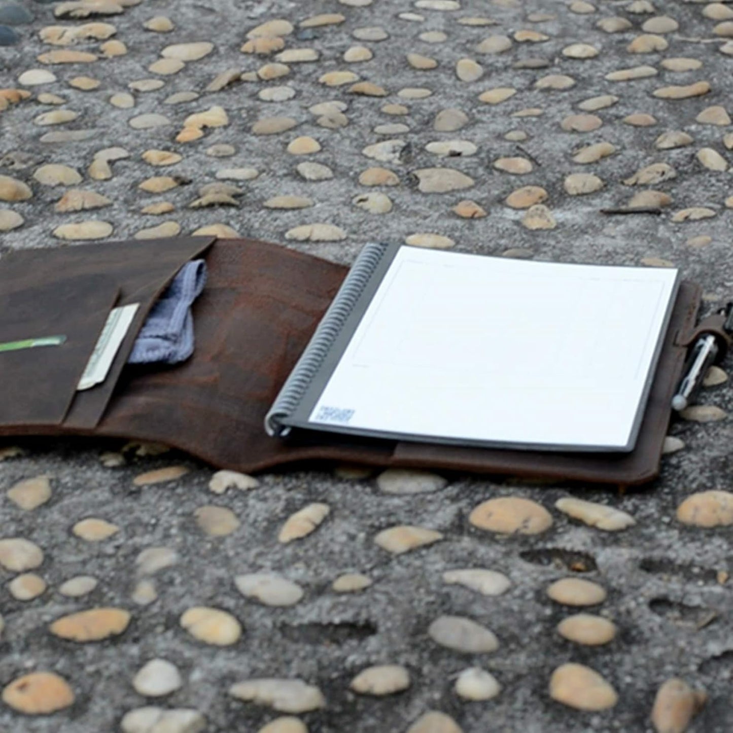 JJNUSA Compatible with Rocketbook Cover Smart Business Genuine Leather Notebook Cover for Everlast, Fusion, Wave, Moleskin A5 with Pen Loop & Business Card Holder, Executive 6" x 8.8" Darbrown