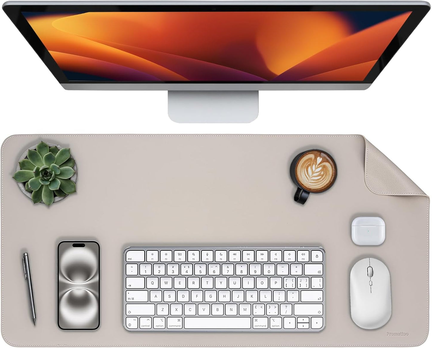 Oversized Non-Slip Desk Pad Protector – Grips Desk Firmly, Anti-Slip Like You've Never Seen! Vegan Leather Waterproof Laptop Mat for Keyboard & Mouse – Large Office Pad– Stone Gray