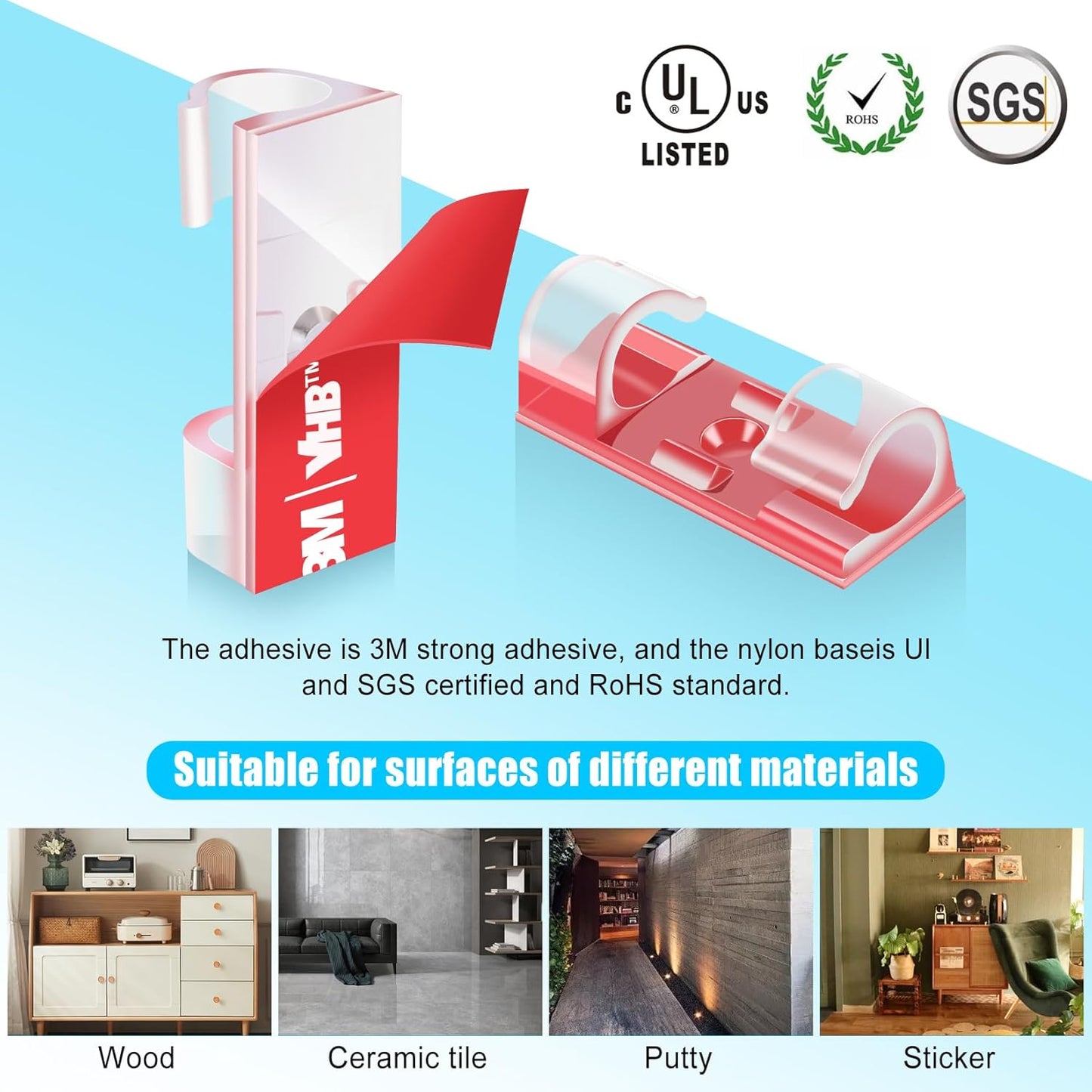 XHF 50pcs Medium Self Adhesive Cable Clips Clear,Wire Clips Cable Management Wire Organizer Cord Holder for Under Desk, Car, Wall, TV PC Ethernet Cable