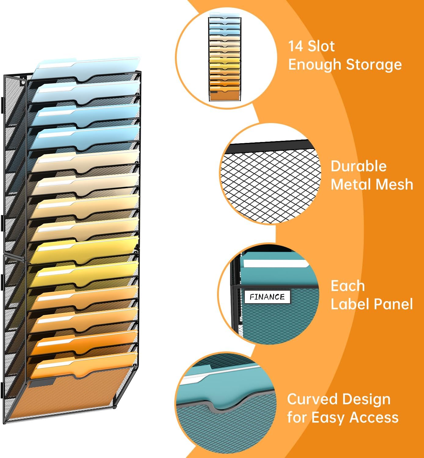 SUPEASY 14-Tier Wall File Organizer Mesh Office Mail Holder, Hanging Wall Organizer Magazine Rack for Office Black