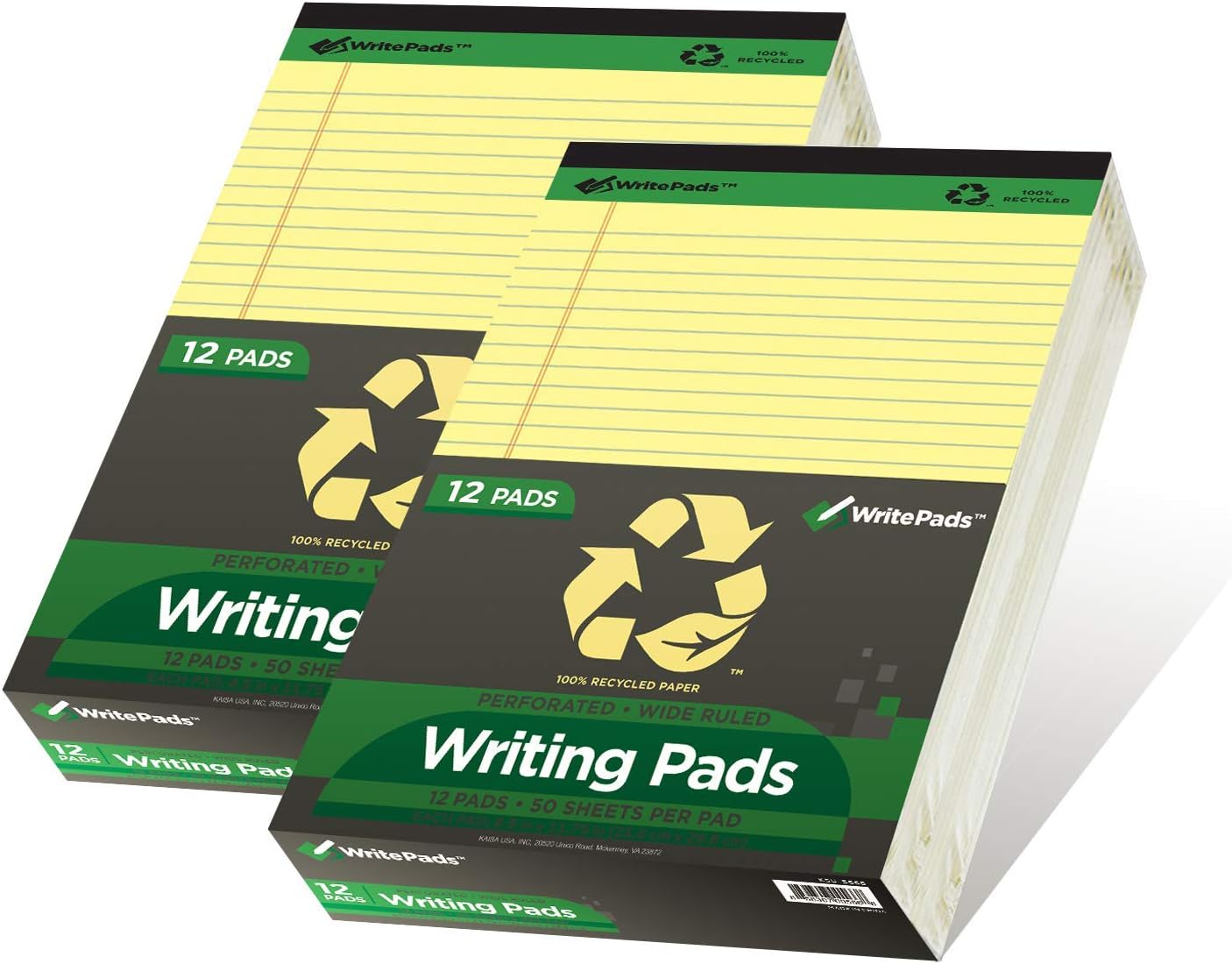 KAISA Legal Pad Writing Pads, 5"x8" Legal Ruled, 8.5"x11.75" Wide Ruled, 56GSM Paper Notepads, 12pads (Canary 24pad, 8.5x11.75inch)