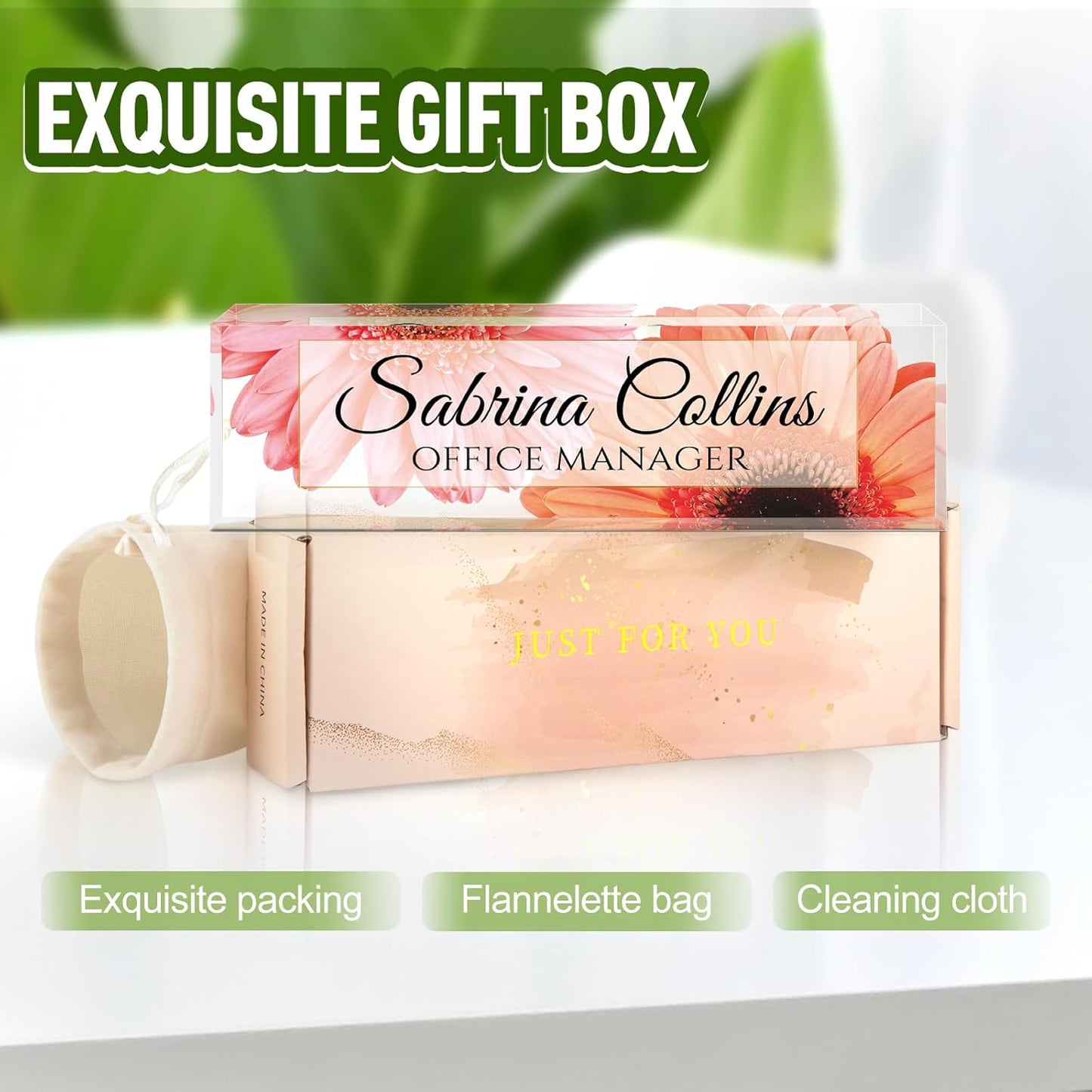 Name Plate for Desk, Desk Name Plate Personalized, Office Decor for Women Men, Acrylic Desktop Accessories, Office Appreciation Gifts for Boss Social Workers Nurse Teacher Employee (Sunflowers A)