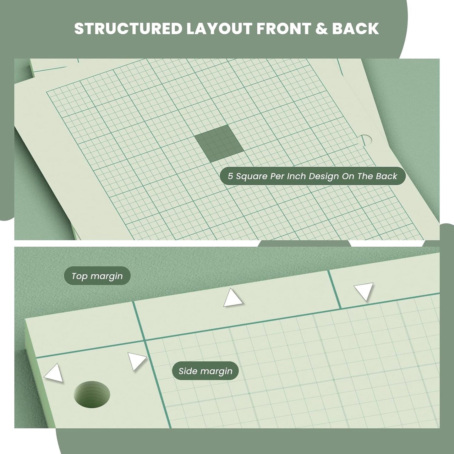 Engineering Computation Pad, 2 Pack Engineering Paper 8.5 x 11, 100 Sheets Per Pad 5x5 Quad Ruled, Top Glue Binding Engineering Notebook 8.5 x 11, 3-Hole Punched Grid Paper