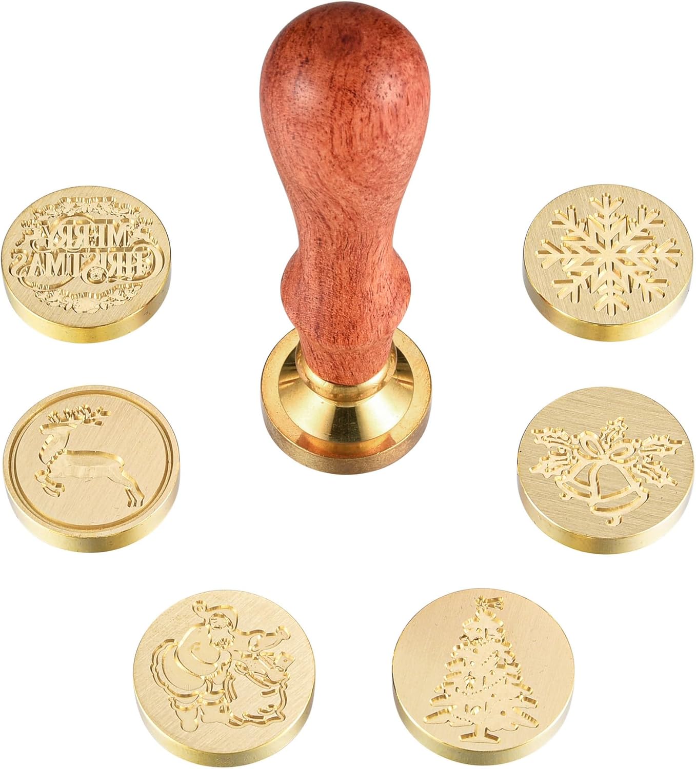 Yoption 6 Pcs Wax Seal Stamp Set, Vintage Christmas Sealing Wax Stamps Kit, Wooden Handle with Brass Head for Christmas Invitation Gift Cards