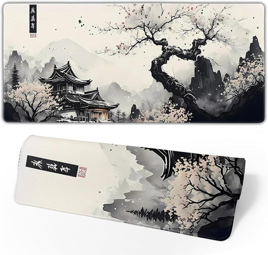 Japanese Mouse Pad, Large Japanese Desk Mat, XL Anime Gaming Keyboard Mat, Non-Slip Rubber Base, Big Extended Desk Protector for Home Office, 31.5”x11.8”