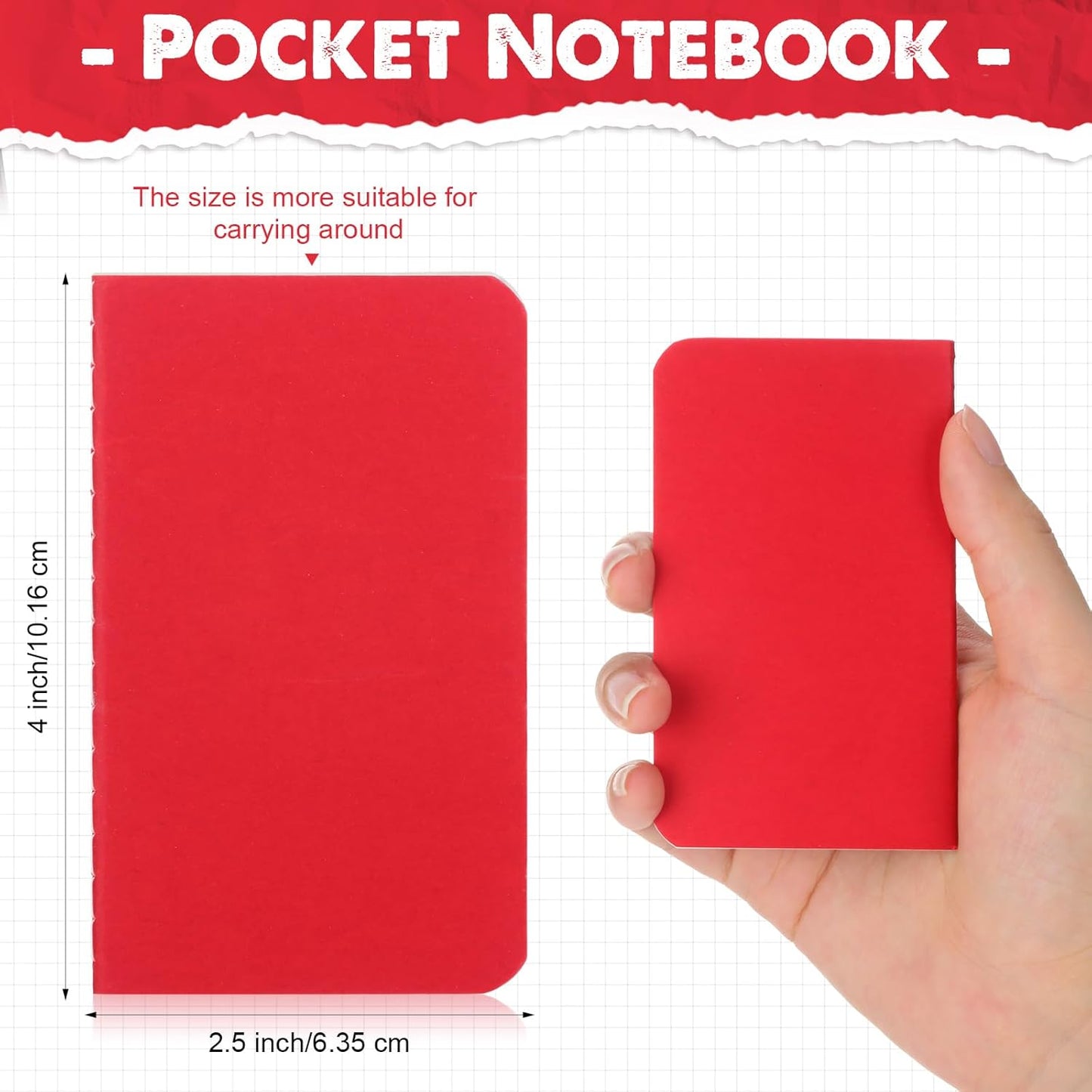 Harloon 100 Pcs Mini Notebooks Bulk Small Pocket Notepads Blank Lined Wallet Memos Journals for Students Employee Traveler Classroom Office Supplies, 4 x 2.5 Inches(Red)
