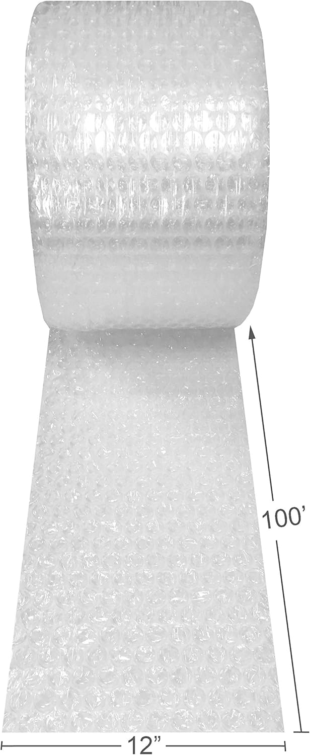 Amazon Basics Bubble Cushioning Wrap Packing Material for Fragile Items, 12-Inch x 100-Foot Long Roll, Large, Clear