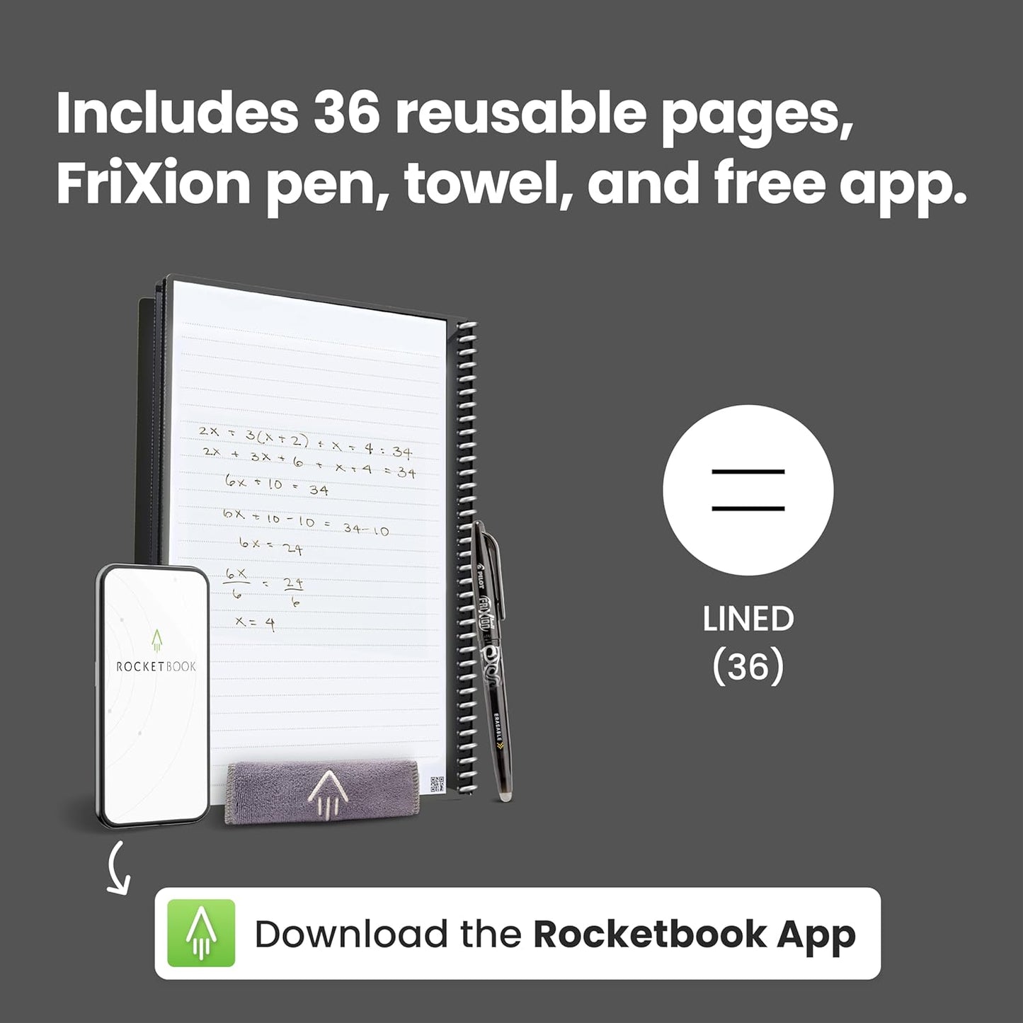 Rocketbook Core Reusable Spiral Notebook, Executive Size 6x8.8, Teal - Lined Pages, App-Connected, Erasable, Durable Cover, Ideal for School, Work, and Creative Projects