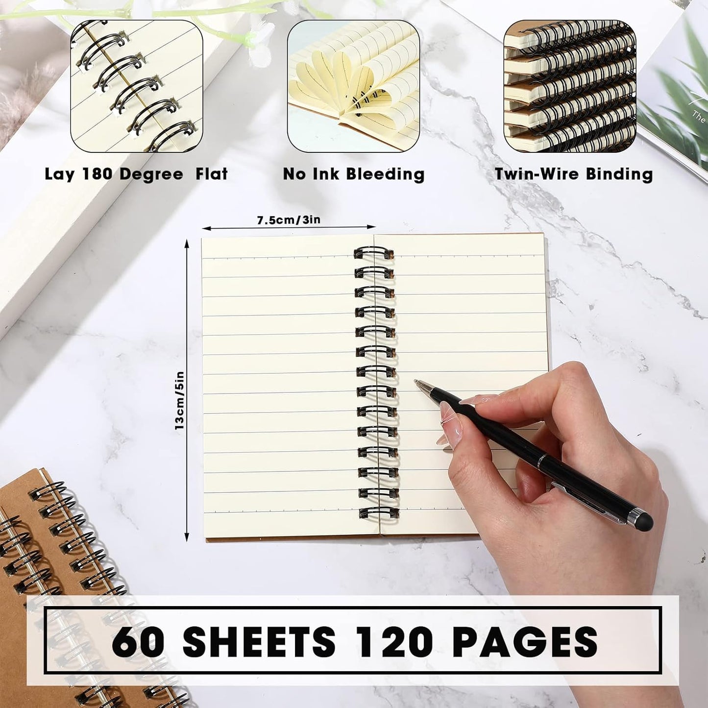 Jutom Small Spiral Notepad Bulk Journal Notebook Memo Pads 5 x 3'' Pocket Memo Pads Ruled Notebook Sketchbook Kraft Cover Notebooks, 120 Pages for Note Taking Business Office School(Kraft Color, 54