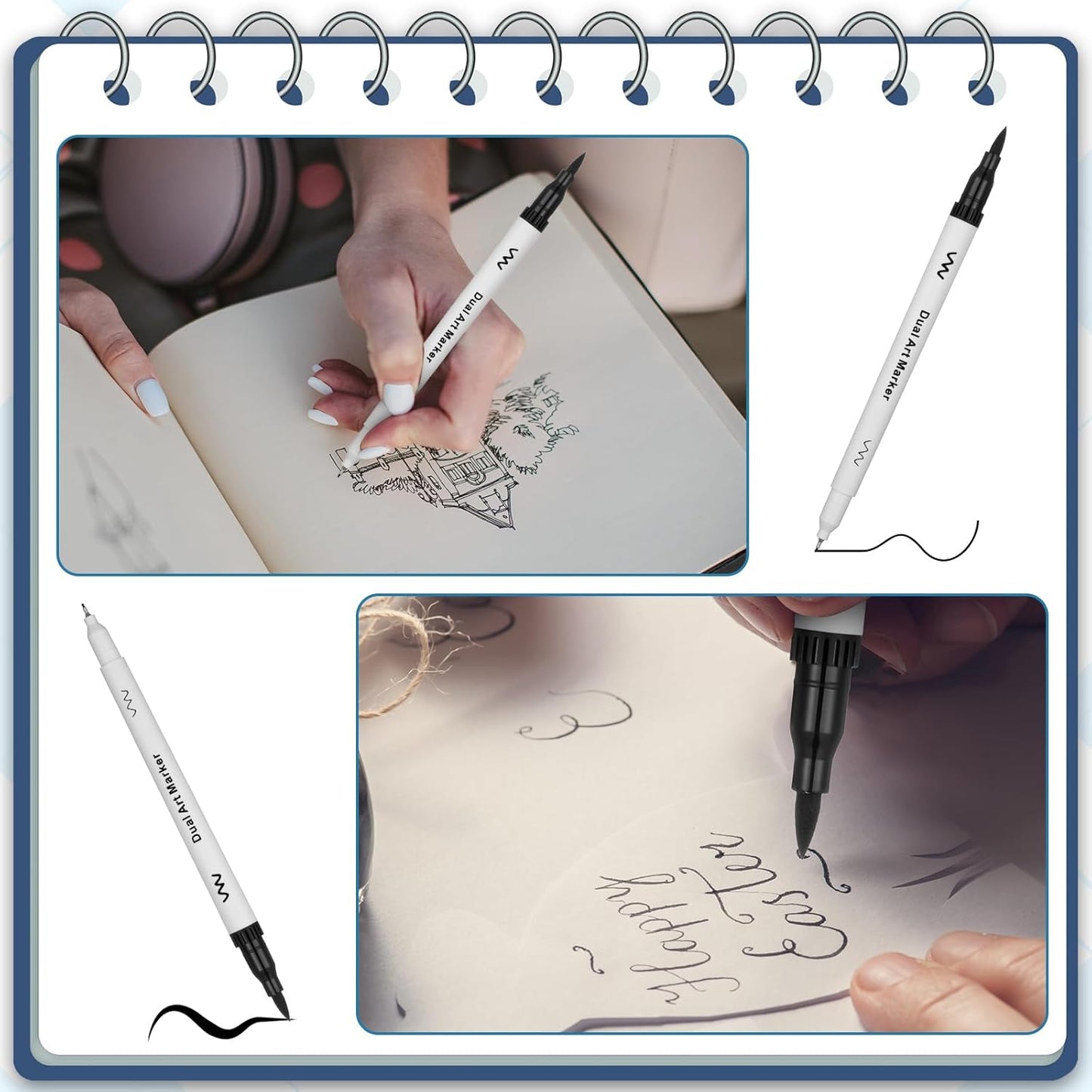 20 Pcs Black Drawing Pens Bulk Dual Brush Fineliners Pens Felt Tip Markers for Art Drawing Sketching