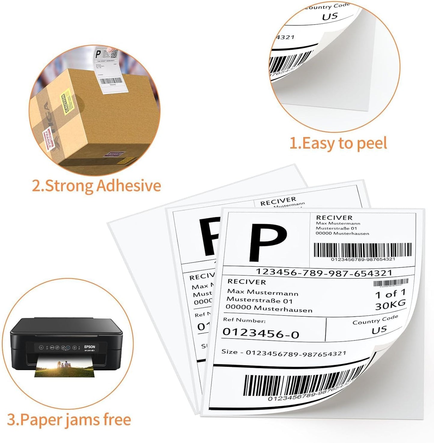 8.5" x 11" Sticker Paper for Inkjet Printers - 400 Sheets Full Sheet Shipping Labels Printable Full Page Labels 8.5×11 White Sticker Paper for Laser Printing - Matte