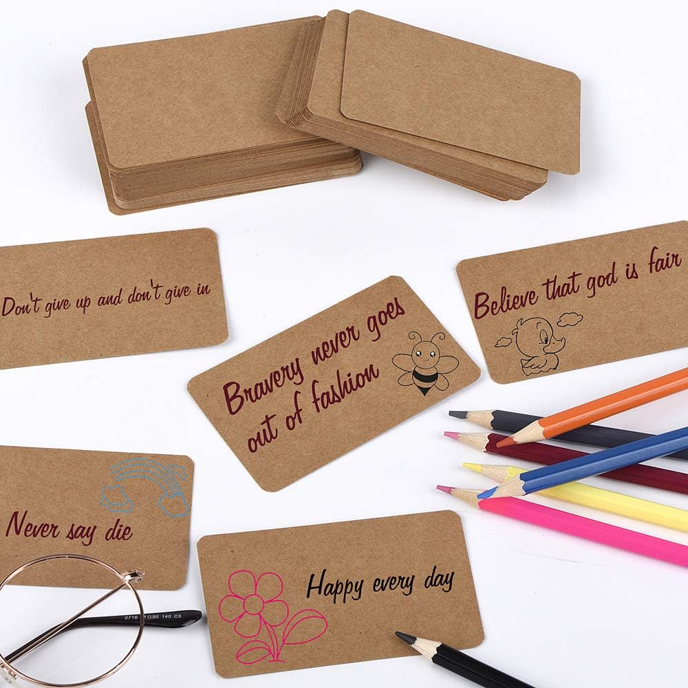 100pcs 3.54"x2" Blank Kraft Paper Business Card, Words Message Notes paper Tags, Mini Craft Cardboard Festival gifts