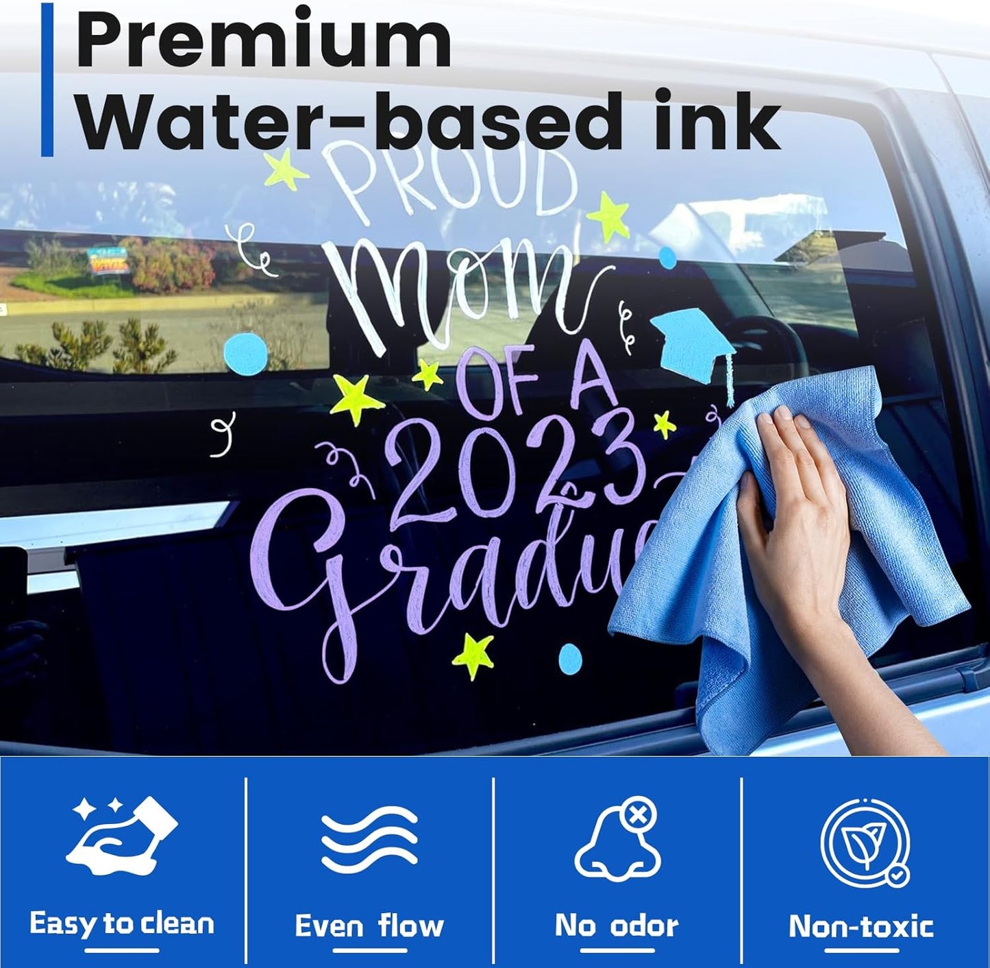 Jumbo Chalk Markers for Windows Washable, 8 Metallic Colors Liquid Chalk Pens Erasable with 10mm Thick Tips for Auto, Glass, Mirror, Poster, Bistro, Blackboard, Car of DIY