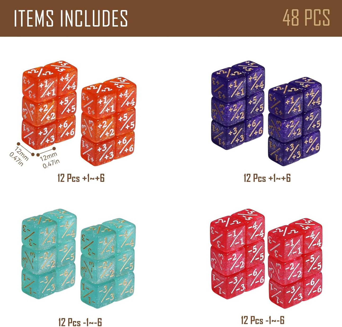 48PCS 12mm MTG Dice Life Counters Set for Magic The Gathering, Small MTG Tokens Loyalty Dice with Box, Compatible with Magic Card Game Accessories CCG Creature Stats