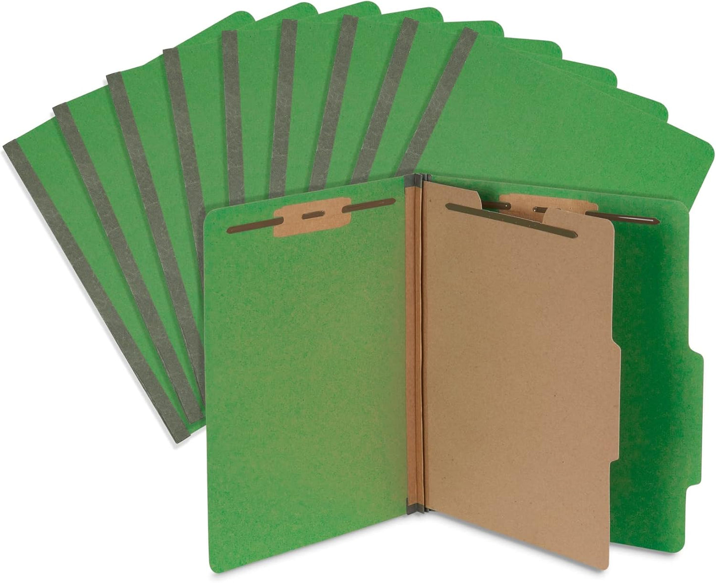 Blue Summit Supplies Classification Folders, 1-Divider, Letter Size, Green, with 2 Inch Tyvek Expansions, Durable 2 Prong Design for Organizing Standard Medical Files & Office Reports, 10 Pack