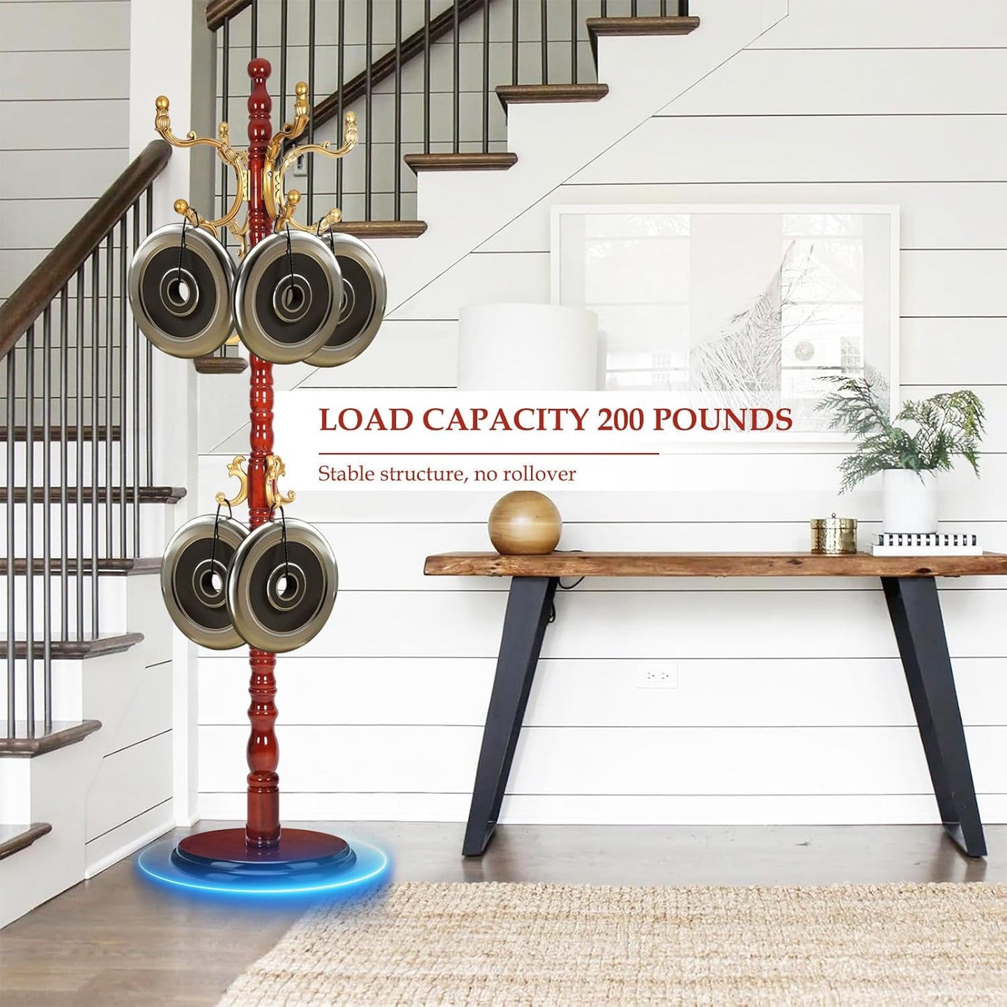 Wood Coat Rack Freestanding, Natural Coats Tree Stand with 14 Hooks, 73" Sturdy and Easy Assembly Coat Rack Stand for Entryway, Hallway, Bedroom, Bags, Hats (Heavy-duty Disc Base, Golden)