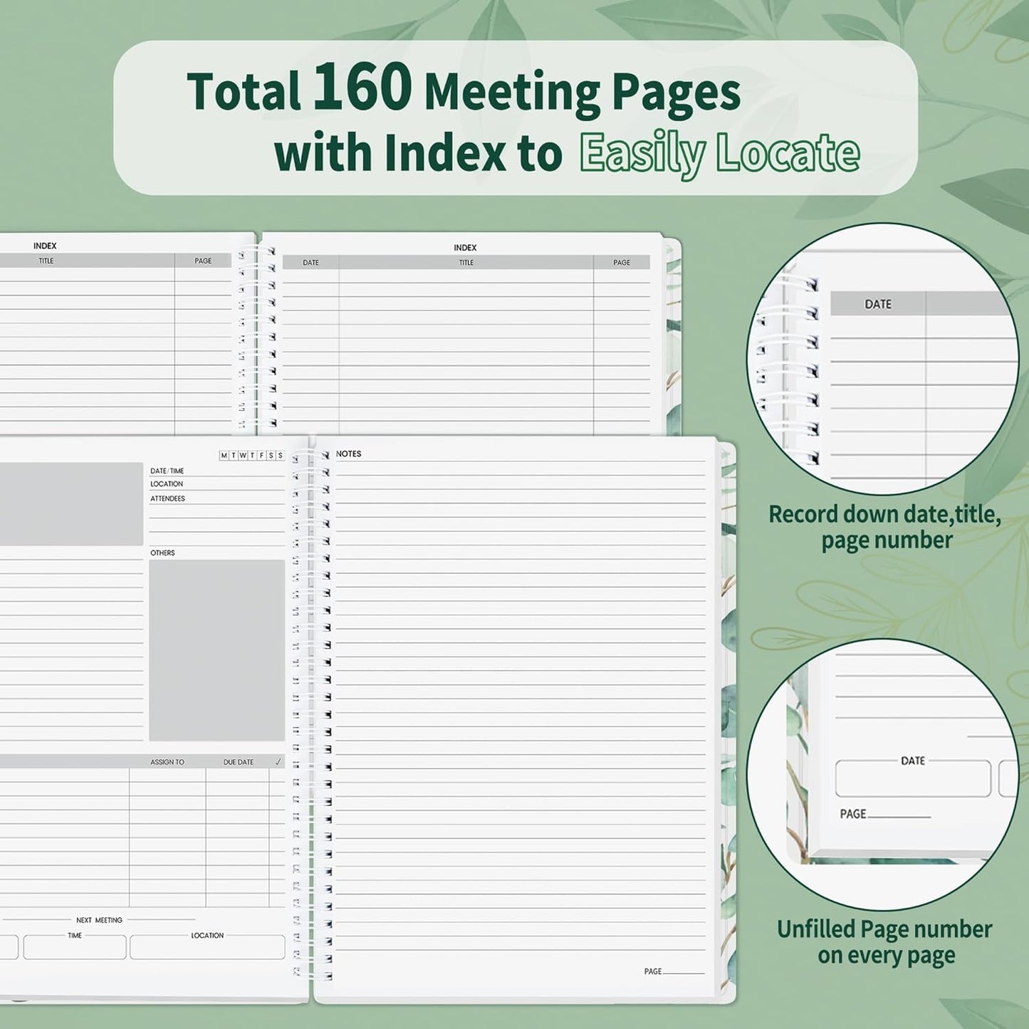 SUNEE Half Meeting Half Note - 8.5"x11" Professional Notebooks for Work - 160 Pages, A4 Size Project Planner, Spiral Meeting Agenda/Minutes Organizer for Women Men, Note Taking, Office & Business