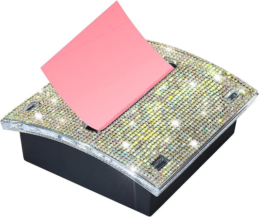 Rhinestone Self Sticky Note Holder Post it Note Dispenser Pop-Up Sticky Notes Dispenser 3 x 3 inch Post it Dispenser for Office Desk Accessories(Gold)
