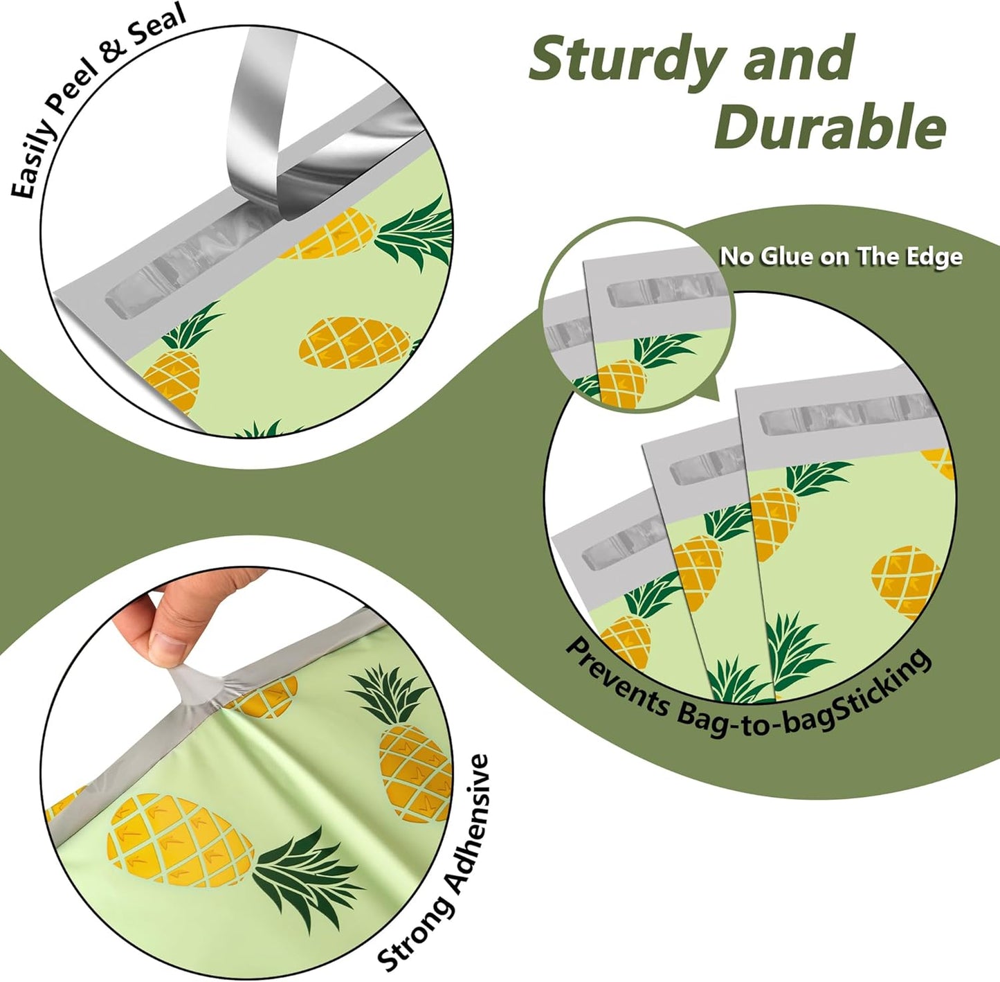 Poly Mailers 10x13 Inch 100 Pcs - Pineapple printed Shipping Bags, 2.4mil Thickness, Waterproof and Tear Resistant Mailing Envelopes, Self-Sealing Packaging Bags for Small Business
