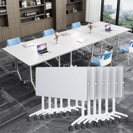 Conference Table, Folding Conference Tables for 2-20 People, Modern Conference Room Table with Wheels, Super Sturdy Large Rectangle Mobile Meeting Seminar Tables for Office (6PCS 55.1in)