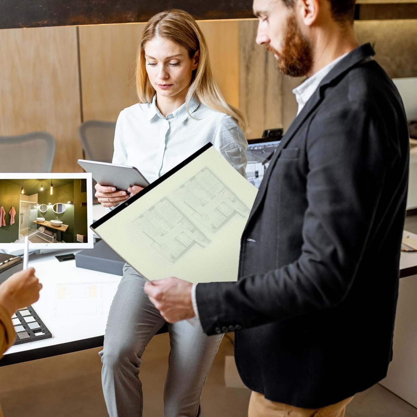 Fainne Large Engineering Graph Paper Pad 22''x17'' Landscape 4" x 4"Grid Pad Giant Drafting Sketching Graph Paper for Engineer Architect Designer Mathematician Draftsman(Beige and Green)