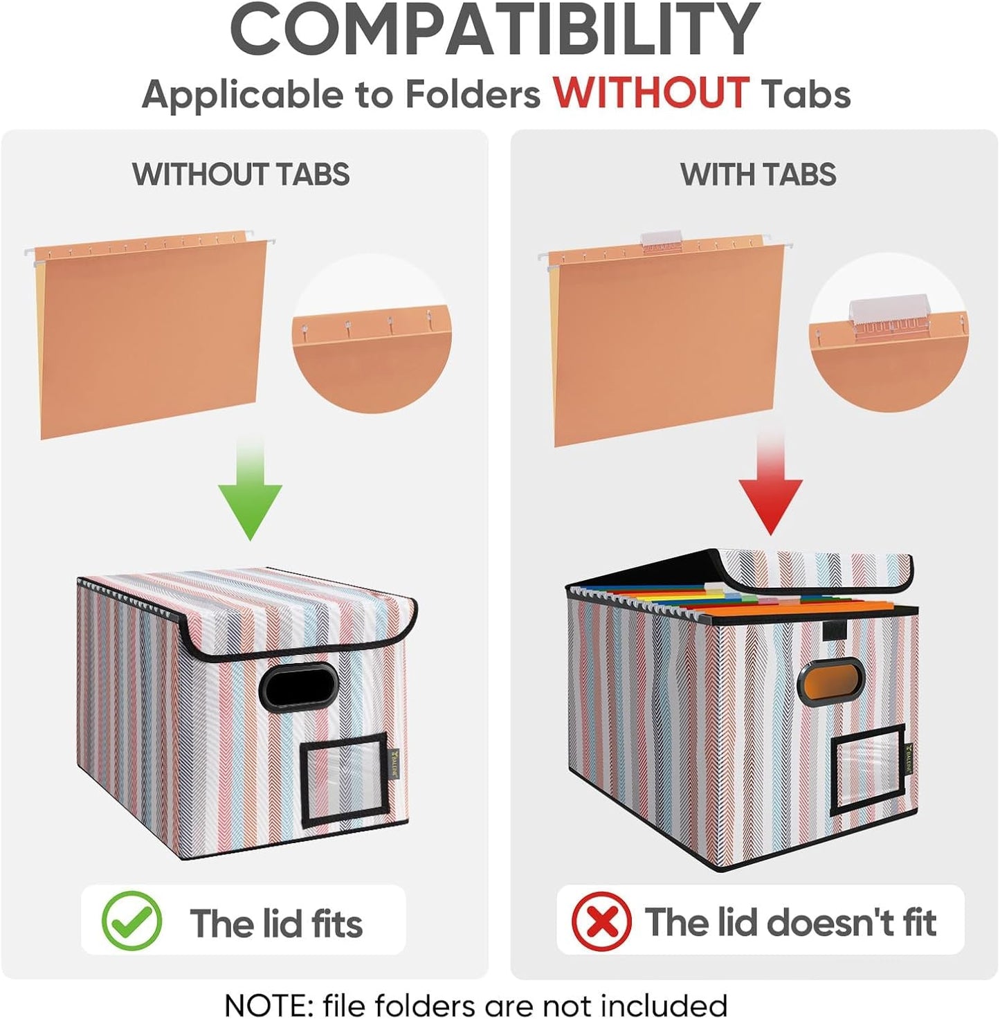 BALEINE File Organizer Box with Lid, Collapsible File Folder Organizer with Plastic Slide, Hanging File Folder Box for Office Document Storage (1 Pack, Color Stripe)