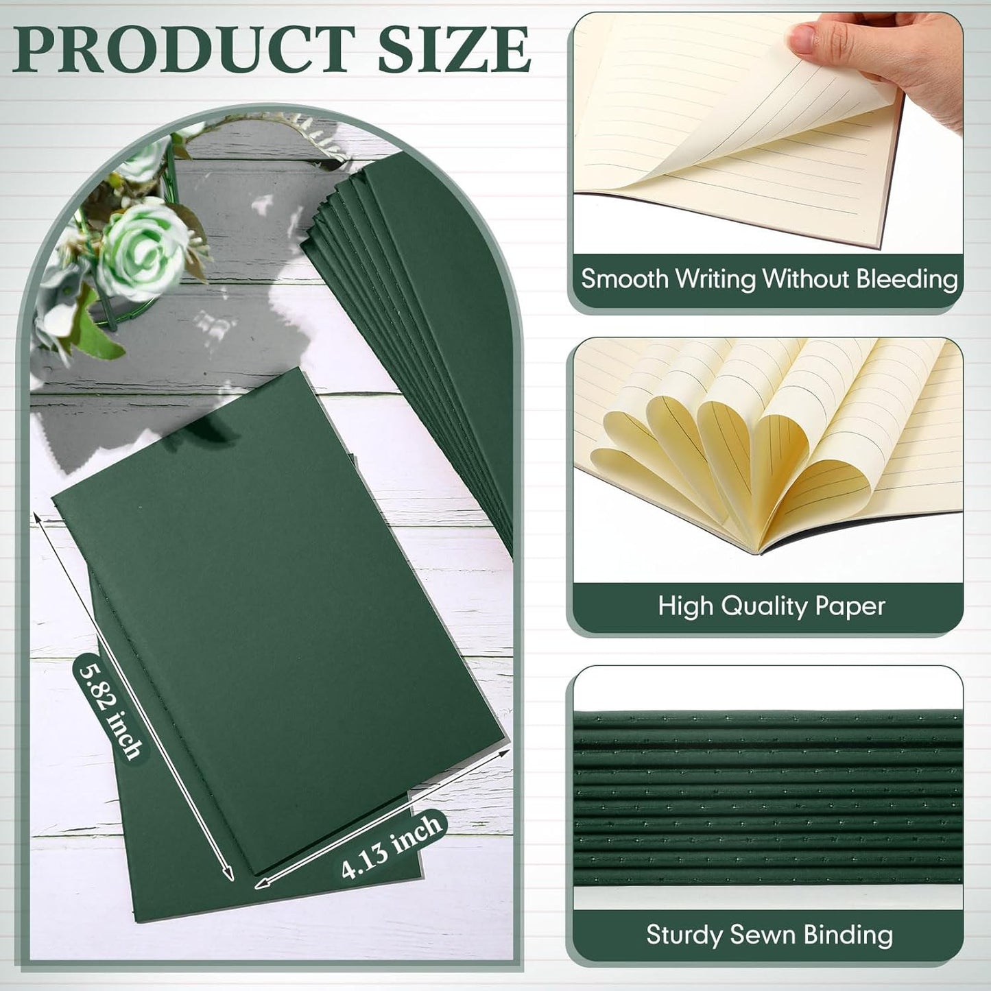 Sepamoon 150 Pack Kraft Notebook Journals 5.82 Inch x 4.13 Inch A6 Softcover Notebooks Bulk for Kids Student Writing Sketch Travel Journal Office Notepad with 48 Pages 24 Sheets, Lined(Green)