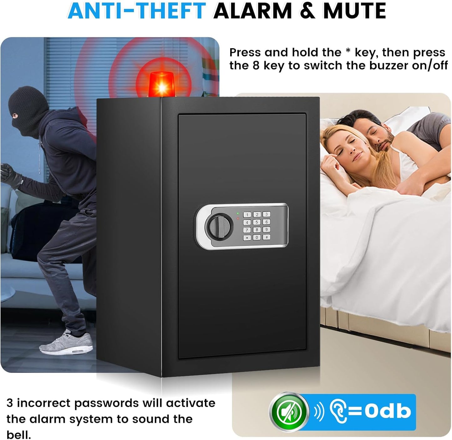 2.6 Cuft Safe Box, Steel Home Security Safe with Fireproof Waterproof Money Bag, Anti-Theft Safes for Home with Programmable Keypad Keys, Digital Safety Box for Documents Valuables Jewelry