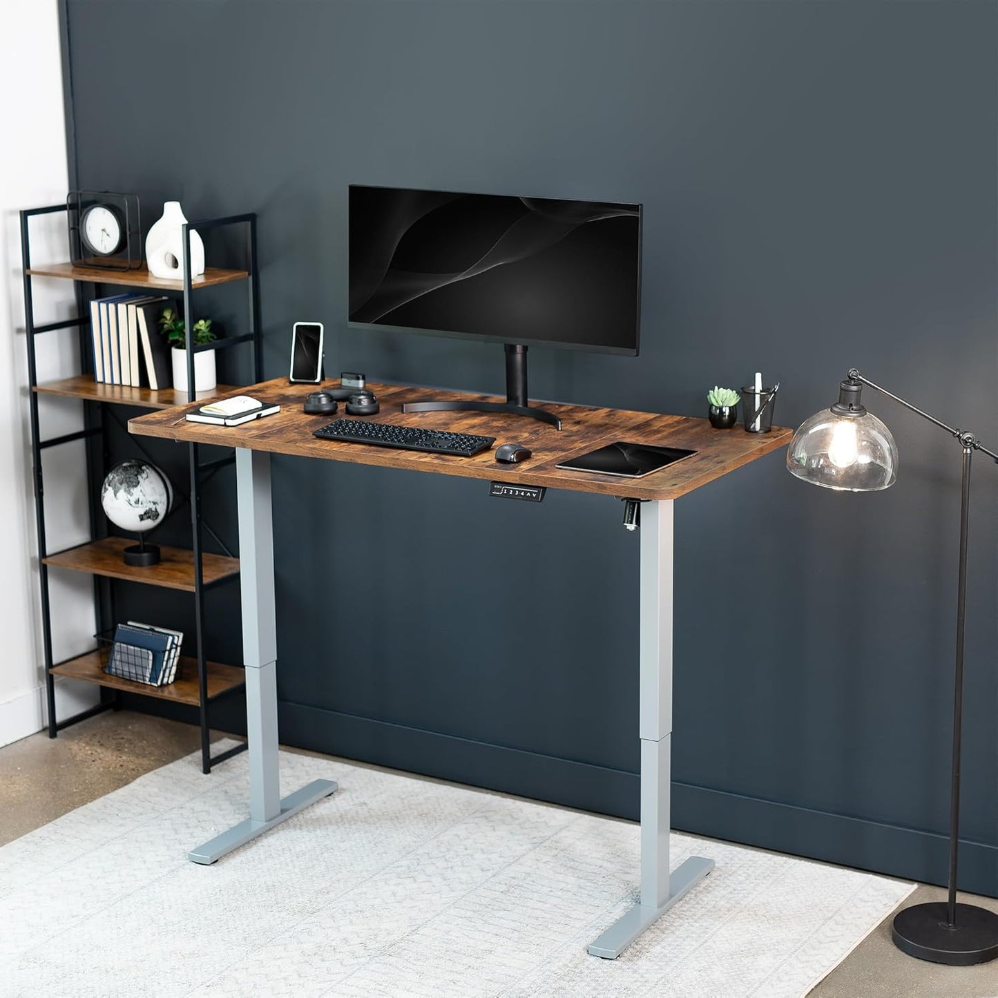 VIVO Electric 60 x 30 in Rustic Standing Desk, Memory Height Adjustment, 1B Series, Vintage Brown Top Gray Frame, DESK-KIT-1G6N-30