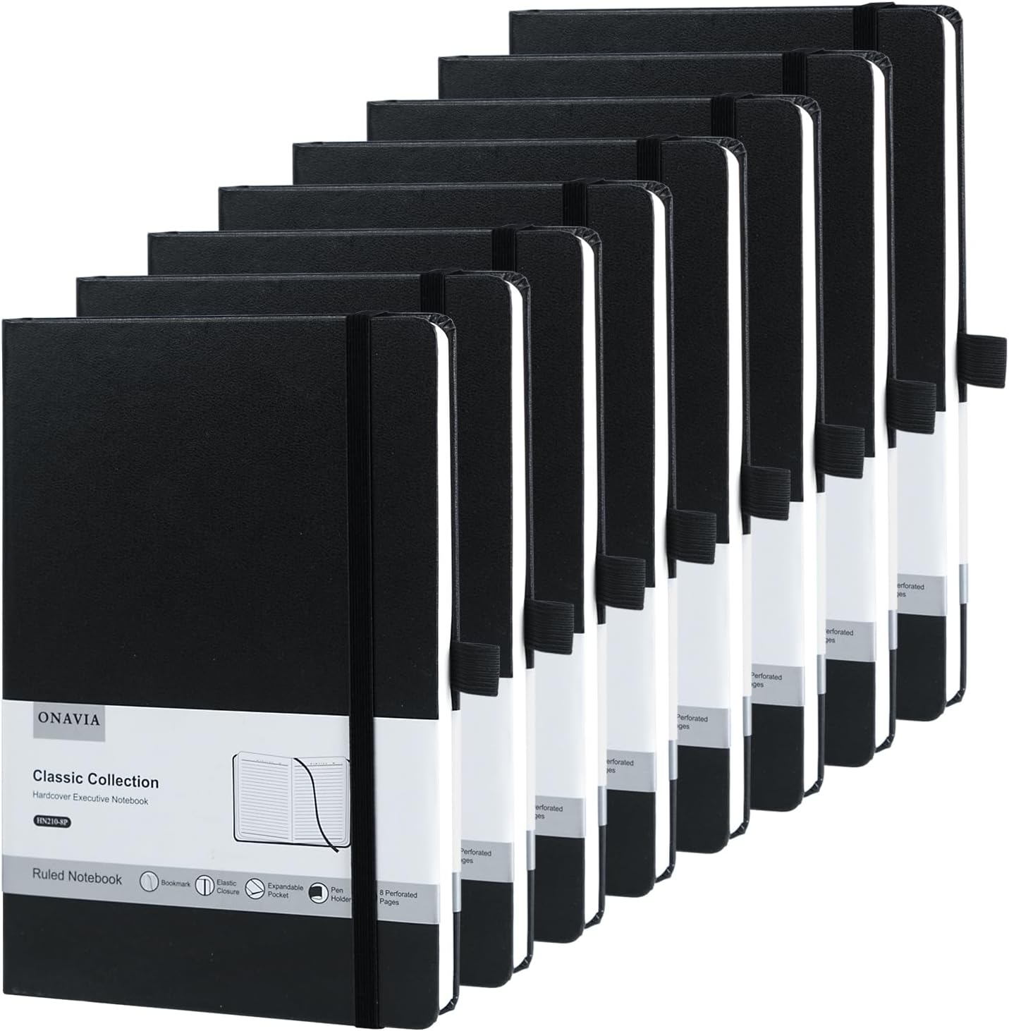 8 Pack Black Lined Journal Notebooks for Work, Travel, College, (A5 Size 100 GSM Thick Paper) - Classic Ruled, Hardcover Notepad for Writing 160 Pages, 5.5 x 8.3 inch, Multipack Journals