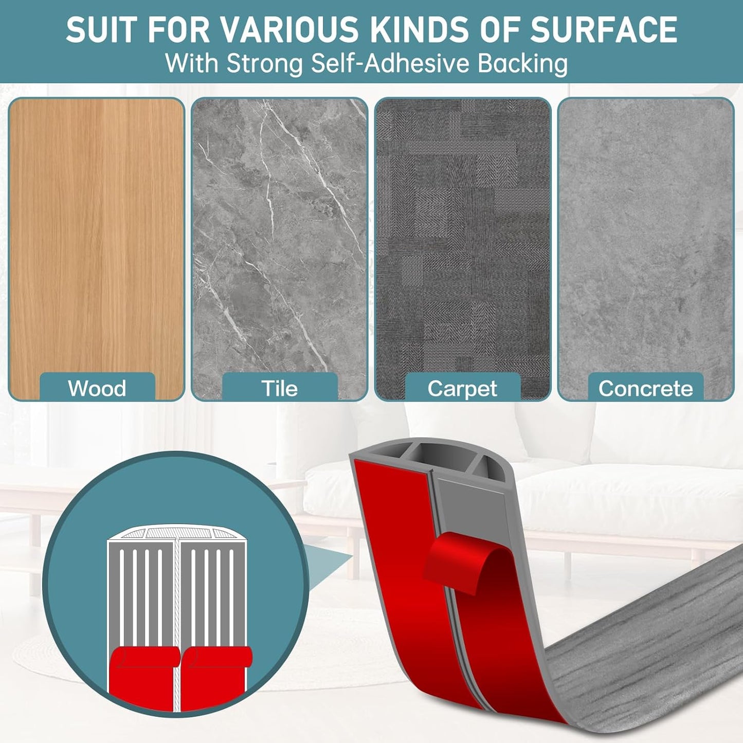 Floor Cord Cover Self Adhesive Cord Hider Floor Extension Cord Covers for Floor Power Cord Protector Cable Management Prevent Cable Trips Cable Cavity 0.47" W x 0.27" H (Light Grey Wood, 3.3Ft)