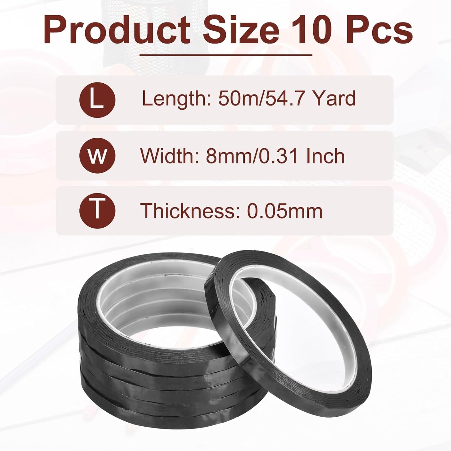 MECCANIXITY 10 Rolls Whiteboard Tape Graphic Chart Tape 8mm 54.7 Yard Art Tape Thin Self-Adhesive Pinstripe Tape Masking Tape for Gift Wrapping Craft Supplies, Black