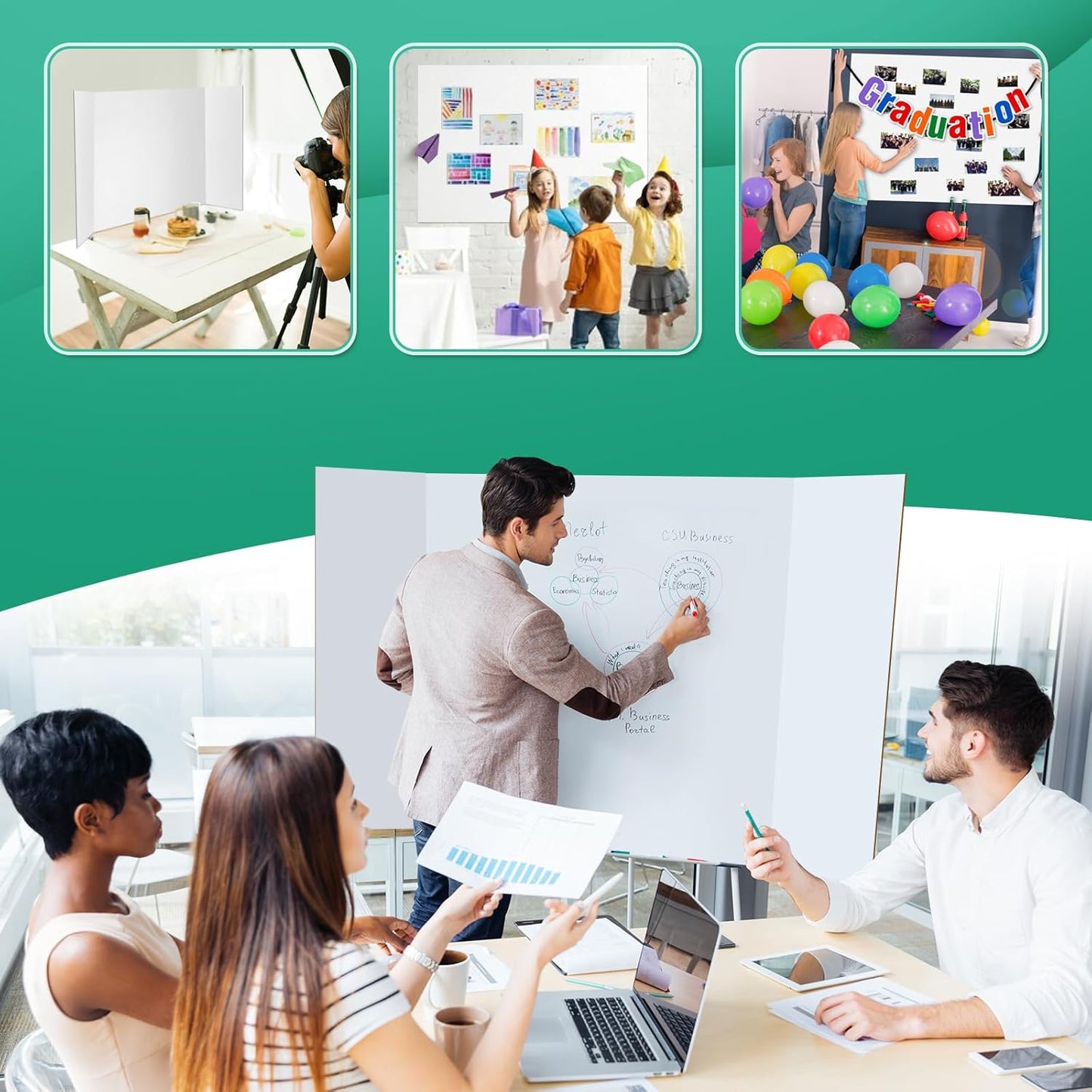 6 Pack Trifold Poster Board 48" X 36", IKAYAS Double Sided White Tri-fold Poster Boards, Science Fair Display Boards Posterboard Foamboard for Mounting, Art, Display, Projects Classroom Supplies