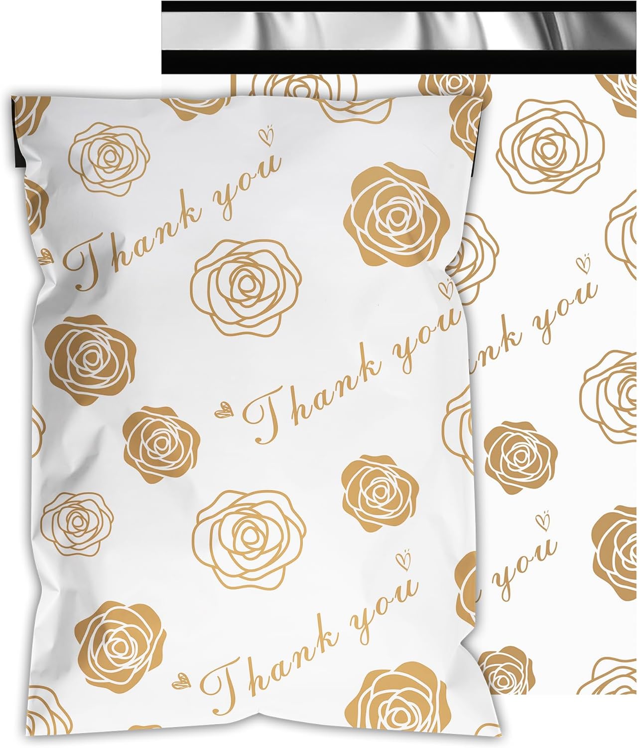 Thank You Poly Mailers 6x9 Inch 100 Pcs - Gold Rose Printed Shipping Bags for Clothing - Waterproof and Tear Resistant Mailing Envelopes - Self-Sealing Packaging Bags for Small Business