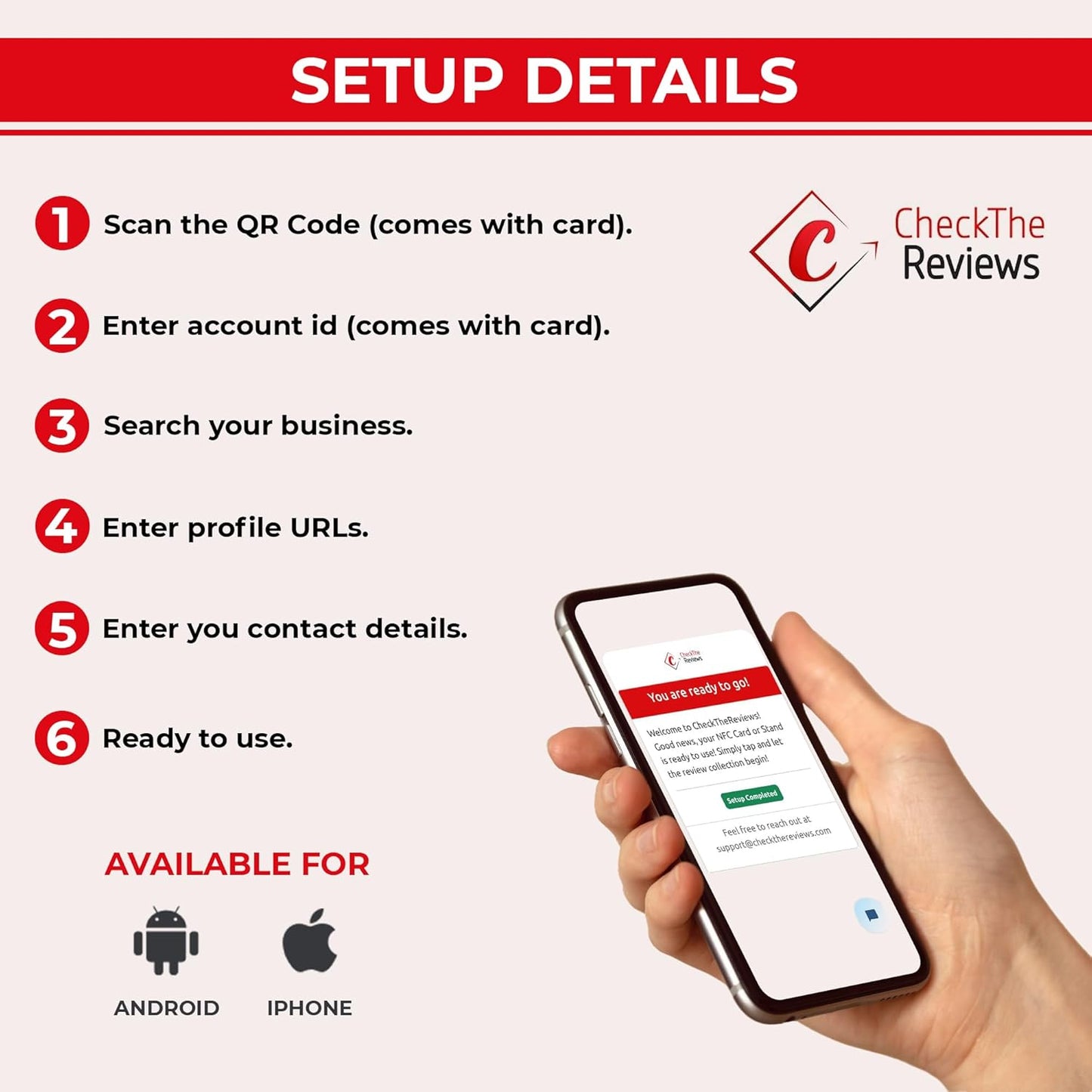 CheckTheReviews NFC Review Stand - Instant Digital Feedback Collection with Customer Friendly Scan Setup - All Phones & QR Compatible - Tap to Review for Business, Hotels, Shops, Cafes & Restaurants
