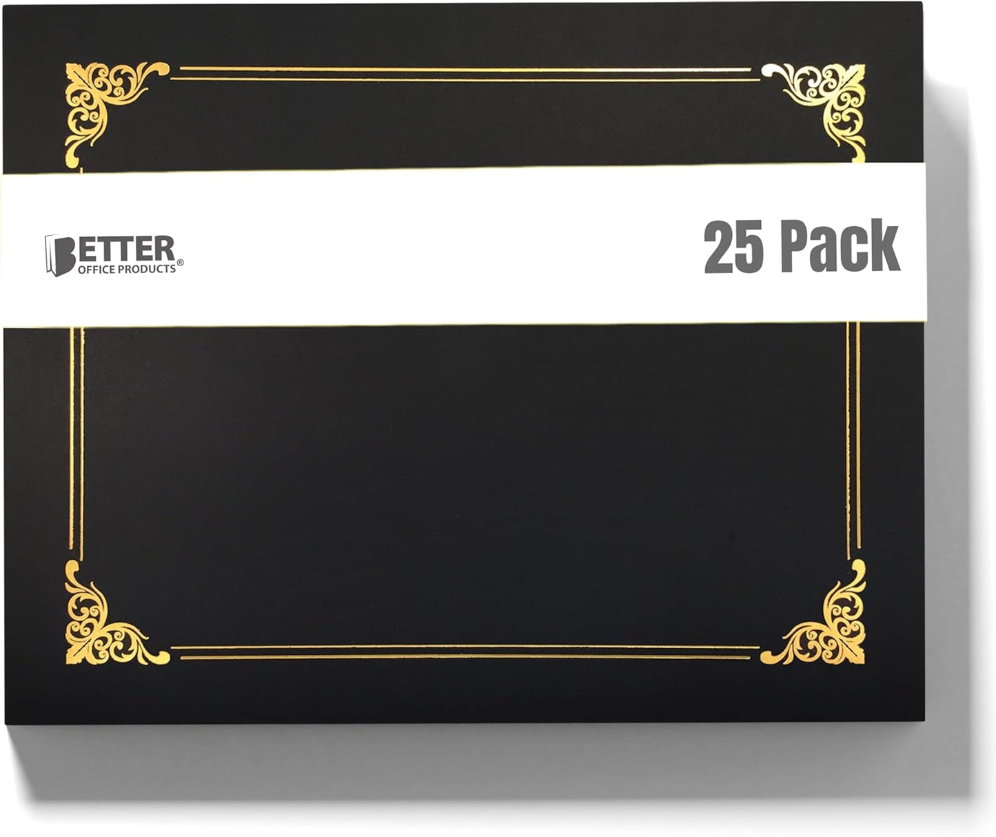 Better Office Products 25 Pack Black Certificate Holders, Diploma Holders, Document Covers with Gold Foil Border, for Letter Size Paper, 25 Count, Black